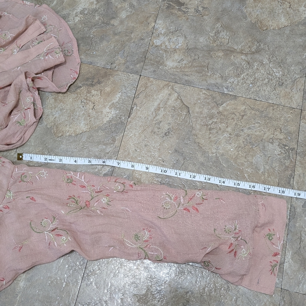 fig and flower Large Dusty Rose Floral Embroidered Long Sleeve Button Down Shirt - Picture 9 of 10